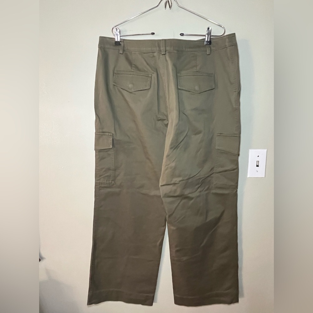 Wide Leg Flap Pocket Cargo Pants By Loft Green Cotton Size 16 New